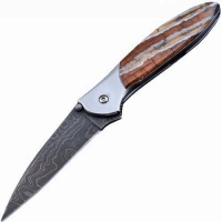 Полуавтоматический складной нож Santa Fe Kershaw Leek, дамасская сталь, рукоять сталь с накладкой из зуба мамонта купить в Сургуте