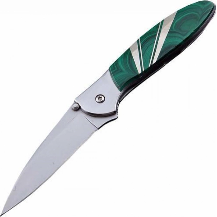 Полуавтоматический складной нож Santa Fe Kershaw Leek, сталь 14C28N, рукоять сталь с накладкой из малахита