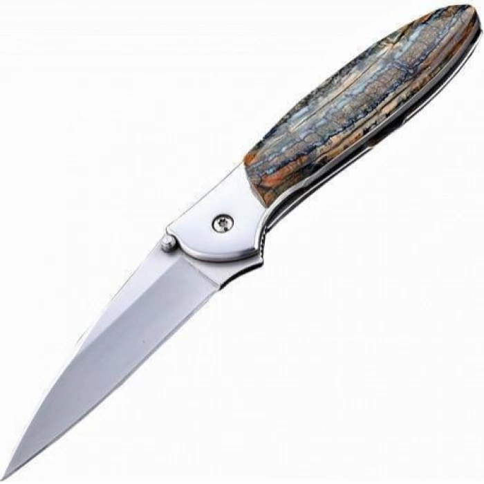 Полуавтоматический складной нож Santa Fe Kershaw Leek, сталь 14C28N, рукоять сталь с накладкой из зуба мамонта