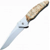 Полуавтоматический складной нож Santa Fe Kershaw Shallot, сталь 14C28N, рукоять сталь с накладкой из зуба мамонта купить в Сургуте